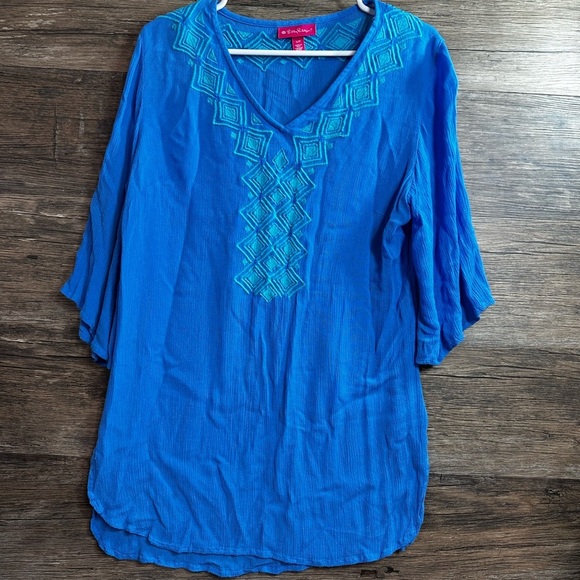 Lilly Pulitzer for Target Blue Embroidered 3/4 Sleeve Blouse - Picture 1 of 6